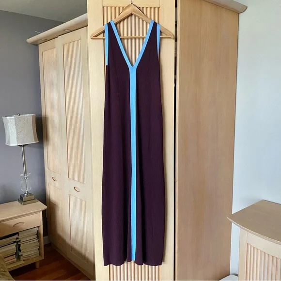 NEW Zara ribbed knit color block maxi dress purple blue - Picture 4 of 8